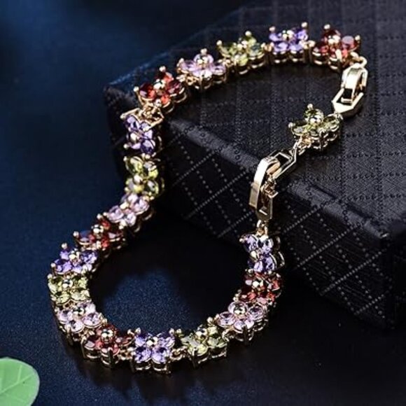Neiman Marcus 14k Gold Plated Floral Crystal Swarovski Element Bracelet - Picture 4 of 5